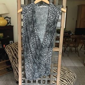 Asymmetrical zebra plunge neck ruched wrap top